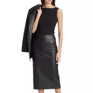 Reformation Veda Bedford Leather Midi-Skirt Black Size 6 $328